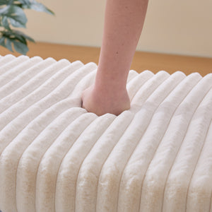 English Elm 30.7"Wide Plush Upholstered Ottoman Coffee Table with Open Wooden Shelf, Faux Fur Seat & Metal Legs Beige W3098P296967