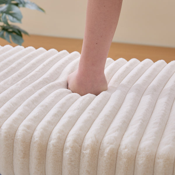 English Elm 30.7"Wide Plush Upholstered Ottoman Coffee Table with Open Wooden Shelf, Faux Fur Seat & Metal Legs Beige W3098P296967