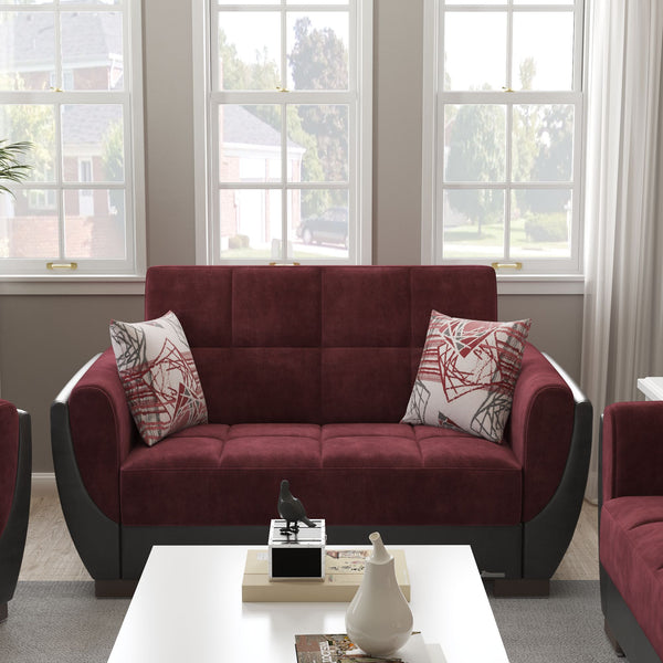 English Elm PrimeNest NimbusFlow Collection Upholstered Convertible Loveseat with Storage, Sleeper, Chenille Comfort Black PU,Burgundy B030P281738