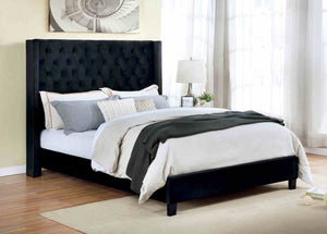 English Elm Modern Wingback Eastern King Bed Velvet Upholstered Tufted Headboard Bedroom Frame B2741S00845