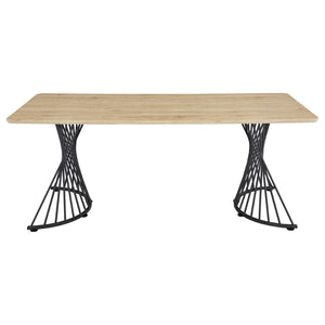 English Elm Galahan Oak Grain Rectangular Table with Twisted Gunmetal Pedestals Seats Eight B062S01395