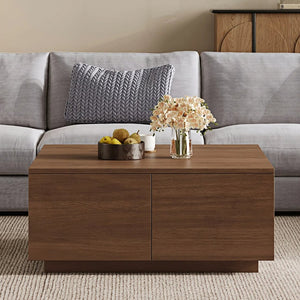 English Elm 33.25" Square Coffee Table with 4 Drawers — Minimalist Modern MDF Design, Space-Saving Durable Centerpiece Walnut N735P277298D