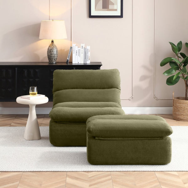 English Elm 32" Tufted Foam Chaise Lounge with Matching Ottoman for Adults Bedroom Living Room Green W1117P436366