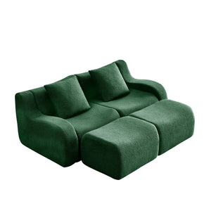 English Elm Soft Teddy Fabric Boneless Sofa with Ergonomic Curved Armrests, 32D High-Density Sponge Comfort and Anti-Slip Base Green W714S01440