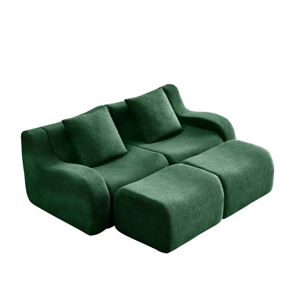 English Elm Soft Teddy Fabric Boneless Sofa with Ergonomic Curved Armrests, 32D High-Density Sponge Comfort and Anti-Slip Base Green W714S01440