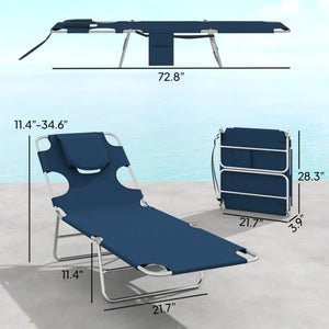 English Elm Outdoor Folding Chaise Loungers Set of Two with Face Cavity for Pool and Patio T3971P481651