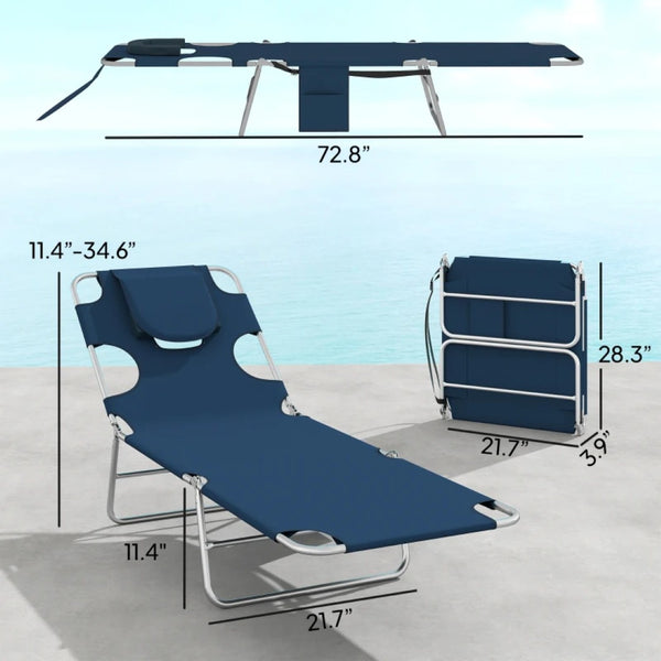 English Elm Outdoor Folding Chaise Loungers Set of Two with Face Cavity for Pool and Patio T3971P481651