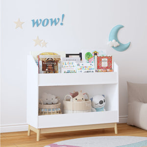 English Elm Toddler White Book Display Shelf with 3-Tier Face-Out Display and Large Bottom Bin, Modern MDF Organizer W808P350170