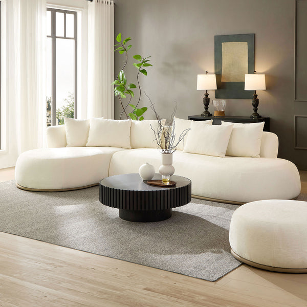 English Elm 134.6" Oversized L-Shaped Sectional Sofa with Ottoman, Beige, No Assembly, 6 Pillows, Deep Seats, Modern Comfort W3208S00002