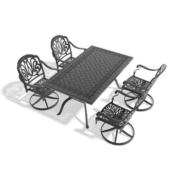 English Elm 5-Piece All-Weather Cast Aluminum Dining Set With 4 Swivel Chairs And Rectangular Table For Outdoors W1710S00455