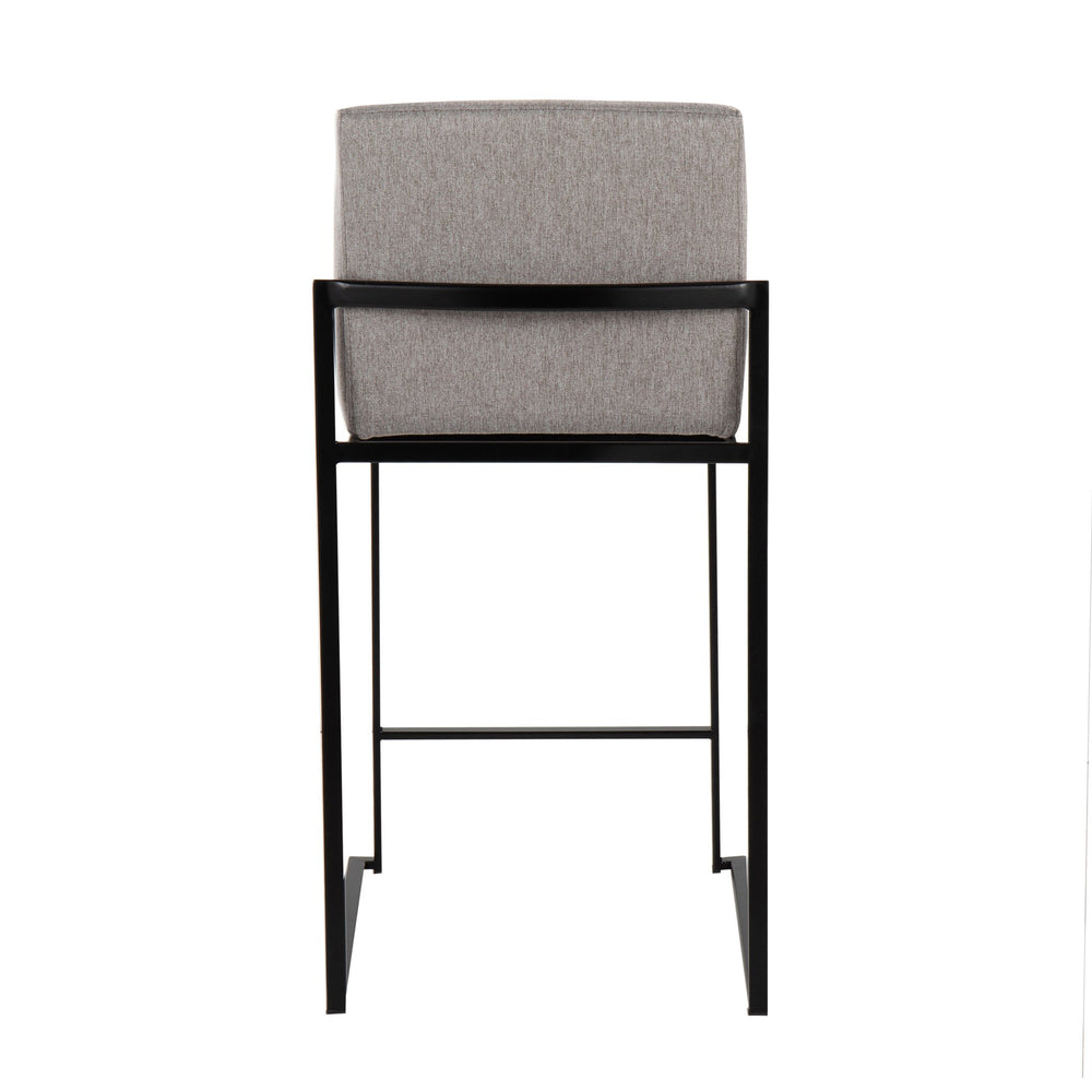 English Elm Fuji High-Back Counter Stools - Set Of 2 In Black Steel & Grey Fabric For Modern Kitchens & Bars B202P221951
