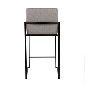English Elm Fuji High-Back Counter Stools - Set Of 2 In Black Steel & Grey Fabric For Modern Kitchens & Bars B202P221951