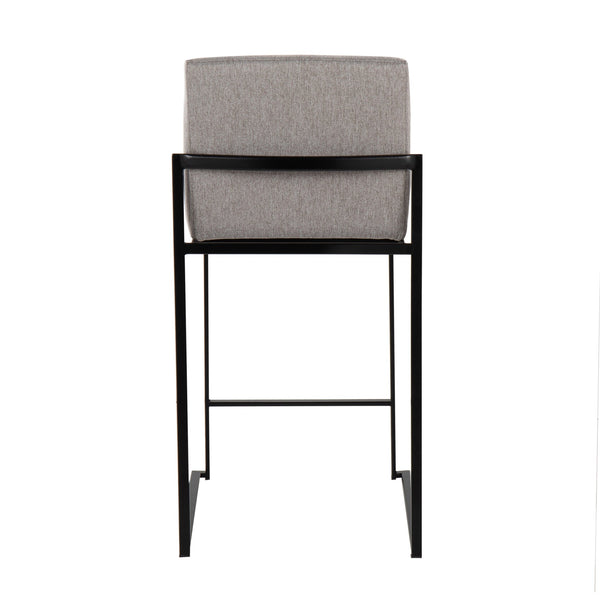 English Elm Fuji High-Back Counter Stools - Set Of 2 In Black Steel & Grey Fabric For Modern Kitchens & Bars B202P221951