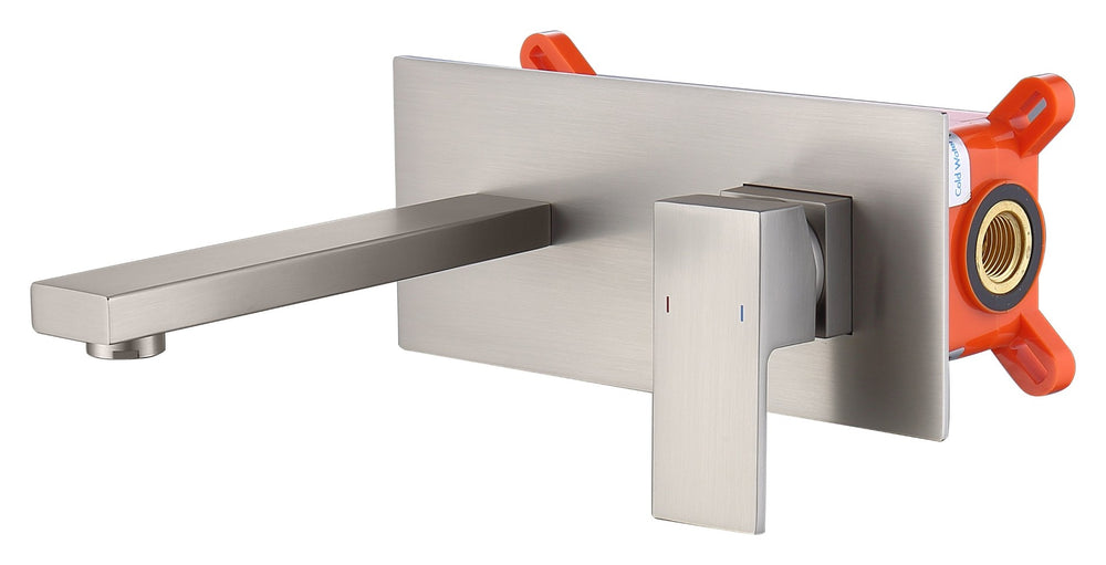 English Elm Wall Mount Faucet - Modern Brushed Nickel Bathroom Sink & Bathtub Fixture With Brass Valve Included T3177P269101-GIGA