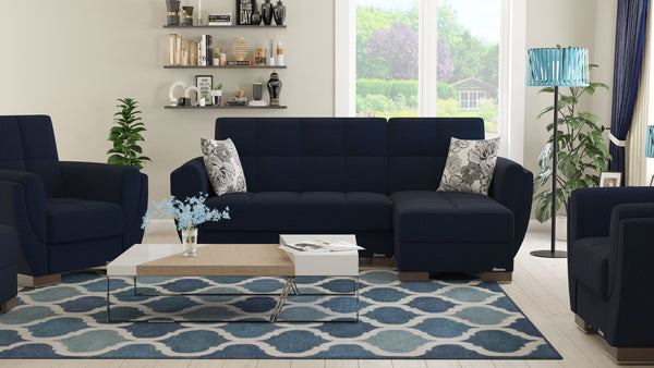 English Elm Primenest Skyhaven Convertible Chaise Lounge With Storage - Stylish Blue Chenille Sleeper Sofa B030P303521-GIGA