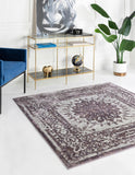 Unique Loom Aberdeen Derbyshire Machine Made Medallion Rug Violet, Ivory/Beige 5' 3" x 5' 3"