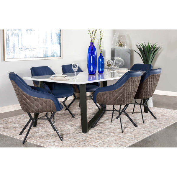 English Elm Vesper Rectangular Faux White Marble Dining Table with Gunmetal Angled Legs — Sleek Modern Anchor for Entertaining Spaces B062S01013