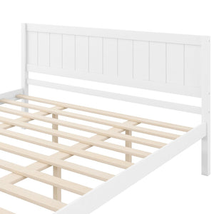 English Elm Platform King Bed Solid Pine Panel Headboard Wood Slat Base Modern Bedroom Frame White N709P425341K