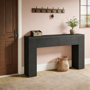 English Elm Practical Geometric Console Table with Matte Black Wood Grain Finish for Entryway or Sofa T3971P454339