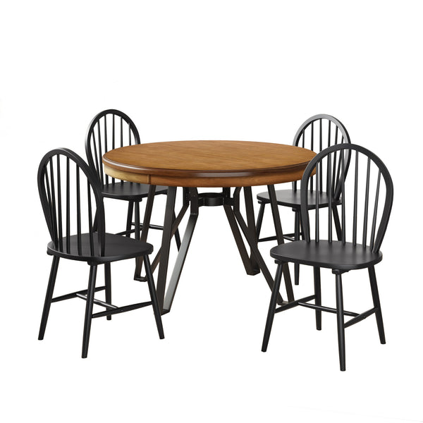 English Elm Christopher Knight Home® - 5-Piece Round Dining Set with Pedestal Table and Spindle-Back Chairs — Farmhouse Charm for 4 Ash Brown,Black 56487.00BLK_N771P205332A