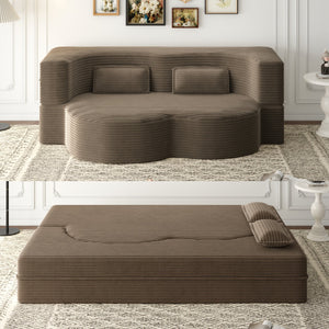 English Elm Modern Full Size Folding Sofa Bed with Plush Corduroy, 2 Pillows, 15" Foam Mattress, No Assembly Required Coffee W1885P347086
