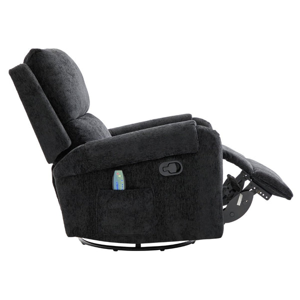 English Elm Manual Recliner Swivel Rocker Massage Chair Chenille Nursery and Living Room Seat Black N763P347287B