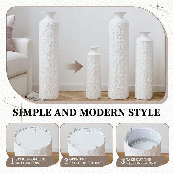 English Elm 39.4" Handcrafted Rattan-textured Pvc Tall Floor Vase Boho Entryway Sculptural Accent White W2796P446236