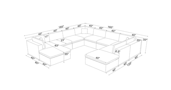 English Elm Coffee Bean Upholstered Modular Sectional with Toss Pillows for Modern Living Rooms B2748S00075