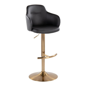 English Elm Adjustable Swivel Barstools Mid-century Modern Walnut and Cream Faux Leather Set of 2 B202S02161