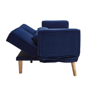 English Elm 72.8" Velvet Futon Sleeper Sofa Split Back Reclining Couch for Apartments and Guest Rooms Navy Blue W1669P364130