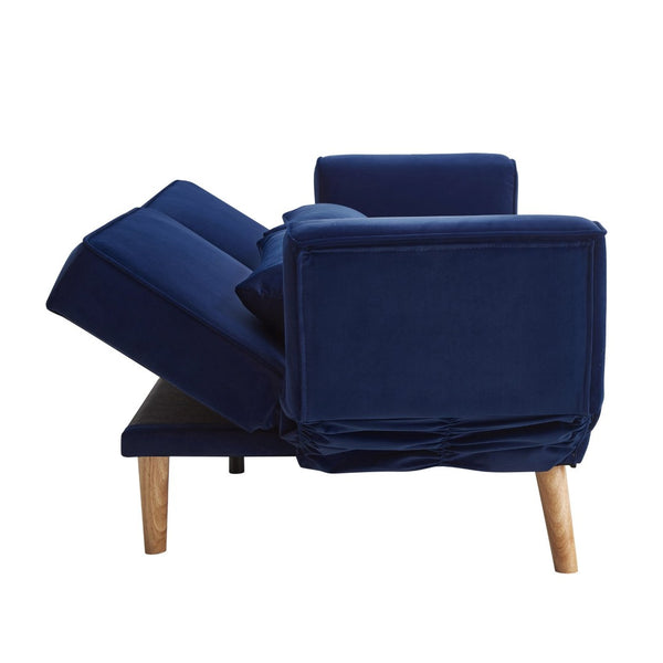 English Elm 72.8" Velvet Futon Sleeper Sofa Split Back Reclining Couch for Apartments and Guest Rooms Navy Blue W1669P364130