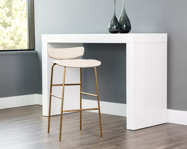 Sunpan LORELEI Barstool - Chic Dillon Cream Upholstered Seating with Gold Frame for Modern Dining Spaces 105701