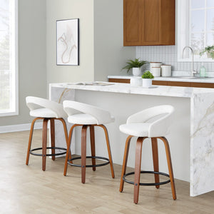 English Elm Fixed-height Swivel Counterstools Walnut Bentwood Velvet Seat Black Footrest Set B202S01760