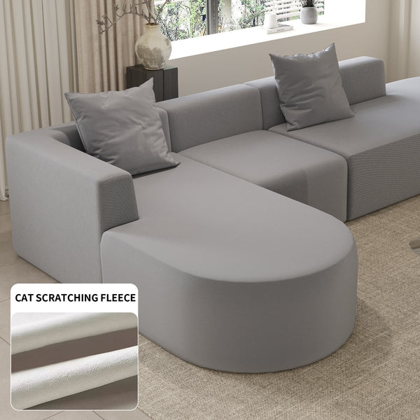 English Elm L Shaped Modular Sectional Sofa - 110" Grey Corduroy Couch With Movable Ottoman For Ultimate Comfort W3670S00003