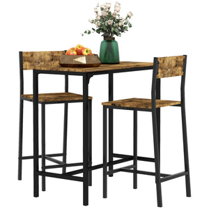 English Elm Homcom 3 Piece Industrial Bar Table Set For 2 - Rustic Brown Counter Height Dining With Stools W2225P217134