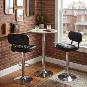 English Elm Set of 2 Adjustable Pu Leather Barstools with Chrome Base for Kitchen or Home Bar Black,Silver W3875P378576