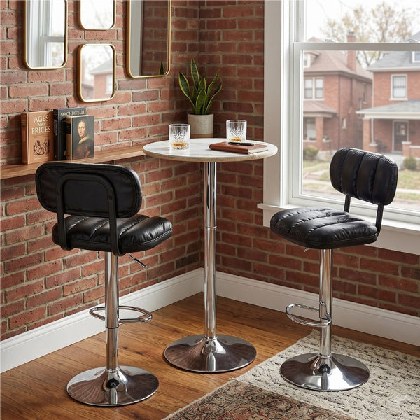 English Elm Set of 2 Adjustable Pu Leather Barstools with Chrome Base for Kitchen or Home Bar Black,Silver W3875P378576