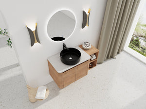 English Elm 42'' Wall-Mounted Bathroom Vanity With Ceramic Sink, Soft-Close Doors & Ample Storage For Modern Homes W999S00413