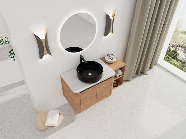 English Elm 42'' Wall-Mounted Bathroom Vanity With Ceramic Sink, Soft-Close Doors & Ample Storage For Modern Homes W999S00413
