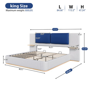 English Elm Christopher Knight Home® - King PU Leather Bed Frame with Wingback Headboard & Footboard, Gold Accents, Platform Slat Support, Elegant Design Blue+Grey 76.4 L x 12.75 W x 8.75 H N761S0000024E