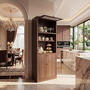 English Elm Tall Freestanding Pantry Cabinet with Adjustable Shelves Drawer and Doors for Kitchen Walnut B2764P483841