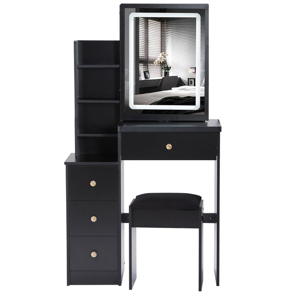 English Elm 29.2" Compact Vanity Set With Led Mirror, Cushioned Stool & Ample Storage For Small Spaces W936P202365