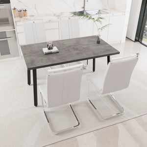 English Elm 55.12-70.87" Extendable Industrial Dining Set Faux Leather Chairs Mdf Top Seats Six Gray,White W2189S00910
