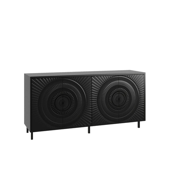 English Elm Modern Black Wood Sideboard Buffet Cabinet with Sunburst Doors, Adjustable Shelves, Entryway Accent Storage W2263P207530