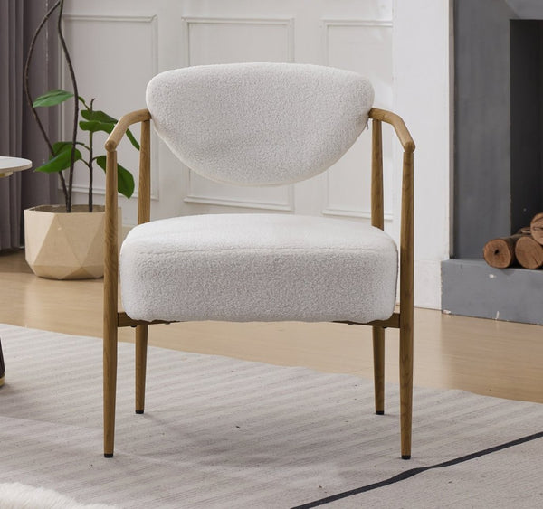 English Elm Beige Woven Fabric Dining Chair Set of Two with Wood Grain Iron Frame for Any Room W3149S00006