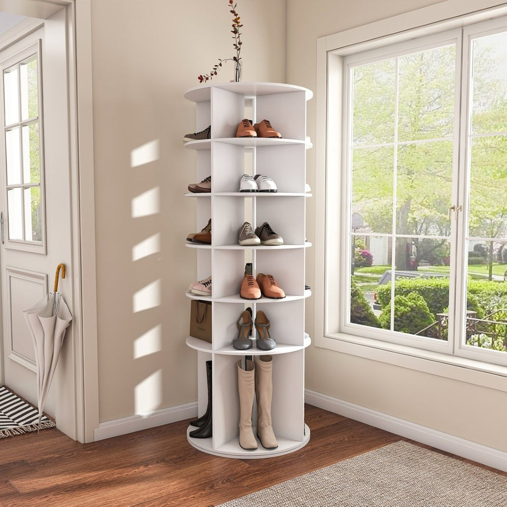 English Elm Rotating Shoe Rack Tower - 6-Tier 360° Spinning Organizer For 24 Pairs, Space-Saving Design, White W2699P270163-GIGA