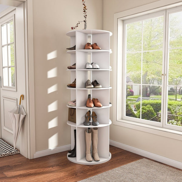 English Elm Rotating Shoe Rack Tower - 6-Tier 360° Spinning Organizer For 24 Pairs, Space-Saving Design, White W2699P270163-GIGA