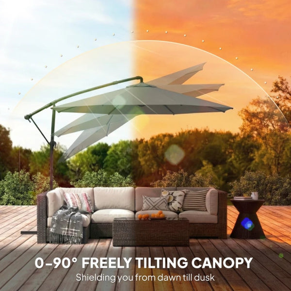 English Elm Large Offset Cantilever Patio Umbrella with 360 Rotation Tilt and Uv Protection Gray T3971P466709