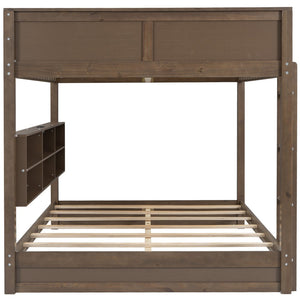 English Elm Queen Over Bunk Bed Antique Pine with Storage Cabinets and Built-in Usb Charging N709P197603D