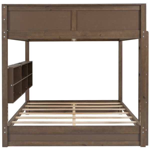 English Elm Queen Over Bunk Bed Solid Pine Cabin Frame with Storage and Usb Charging Wood GX000399AAD